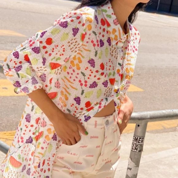 Lisa Says Gah Tops - Lisa Says Gah Tessa Button Down in Farmer's Market XS